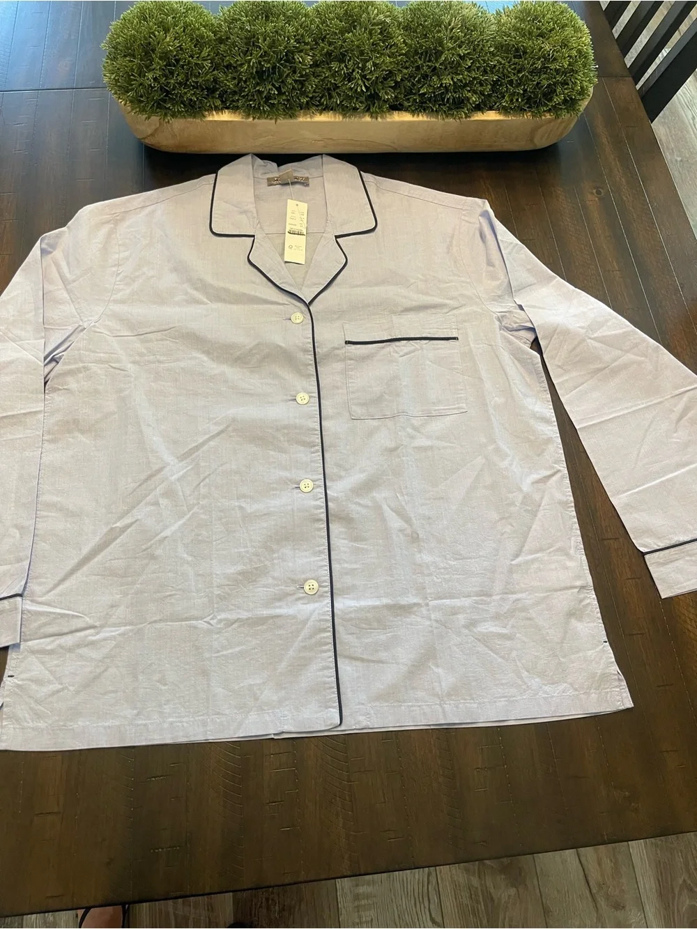 J. Crew Pale Blue Cotton Pajama Set with Navy Trim
